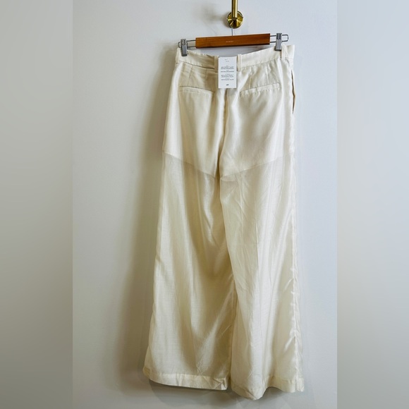 🔥POPULAR🔥 H&M Edition Spring 2025 Cream Chiffon Wide Leg Trouser Pants Size 8 - Picture 8 of 14